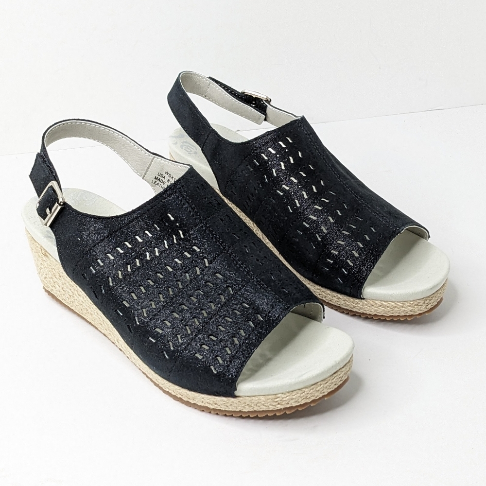 Propet Black Open-Toe Slingback Wedge Sandals